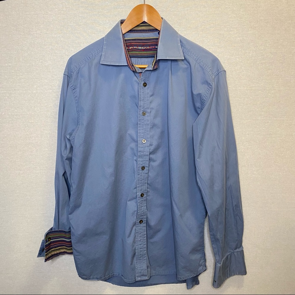 Robert Graham Men’s Dress Shirt Blue with
Contrast Cuffs Size XL